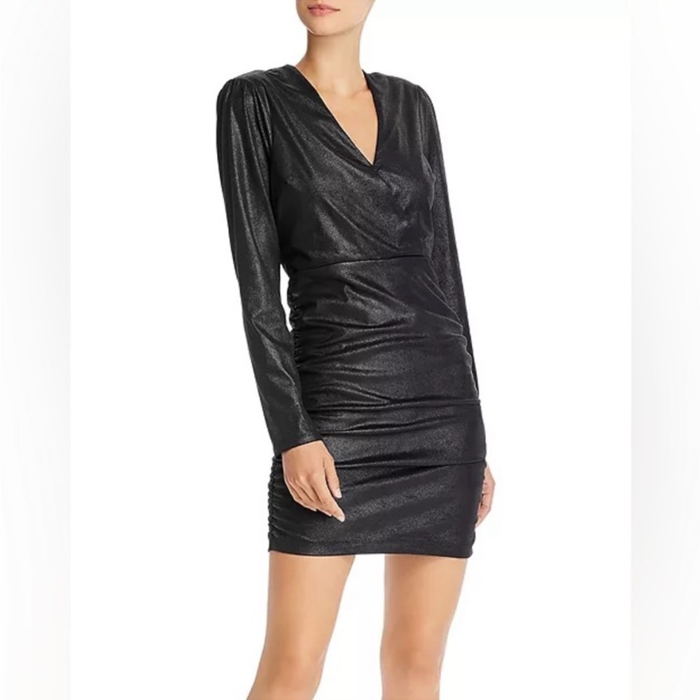 Likely Gwendolyn black ruched long sleeve mini‎ dress Size 4 Shimmer Suede
